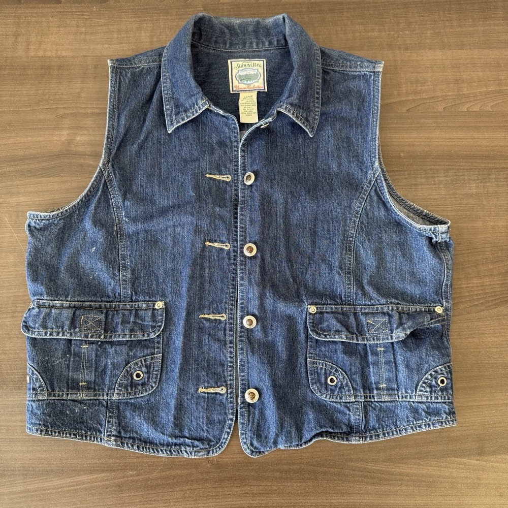 Vintage St. John's Bay Womens Denim Vest Large Western Rodeo Cotton Collar Rivet